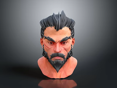 Man With Spiky Black Hair Thick Beard And Fierce Expression 3d model