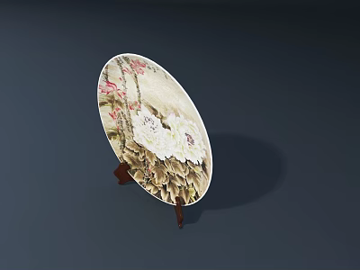 Decorative Floral Ornament Set With Circular Plate And Wooden Stand 3d model