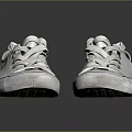 White Canvas Casual Shoes With Classic Laced Design And Distressed Worn Look