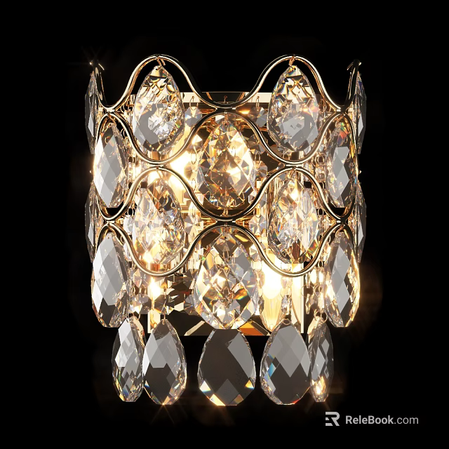 Elegant Crystal Wall Sconce With Gold Frame And Decorative Lighting Design 3d model 