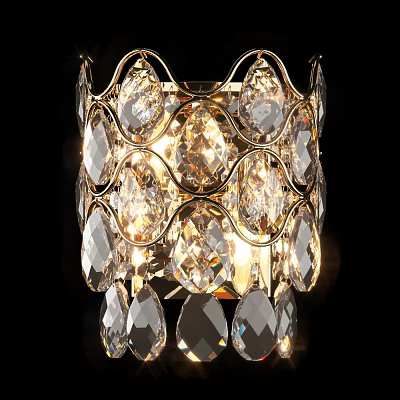 Elegant Crystal Wall Sconce With Gold Frame And Decorative Lighting Design 3d model