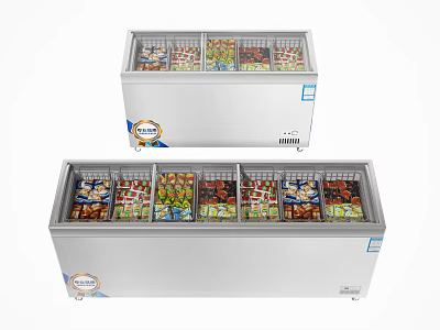 Stainless Steel Display Freezer with Multiple Compartments Wheels and Stored Food Drinks Certified 3d model