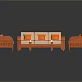 Orange Frame Living Room Furniture Set With Sofa Armchairs And Coffee Table