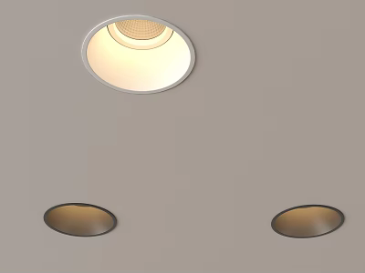 Recessed Ceiling Downlights and Spotlights with Warm Illumination in Modern Interior 3d model