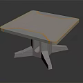 Modern Square Table With White Tabletop And Orange Trim On Metal Legs 3d model