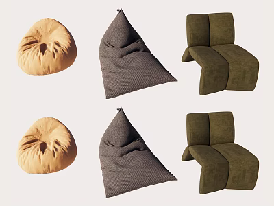 Different Single Sofa Styles Including Bean Bag and Upholstered Options in Various Colors 3d model