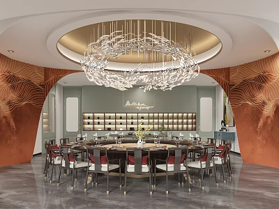Luxury Private Dining Room Interior With Round Table Chandelier And Decorative Walls 3d model