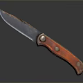 Weapon Folding Knife With Orange Handle And Rustic Blade On Dark Shiny Background 3d model