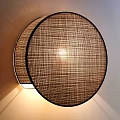 Round Burlap Wall Light With Black Frame Modern Minimalist Home Decoration 3d model
