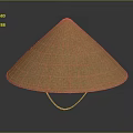 Brown Conical Woven Traditional Straw Hat with Dark Background Reflection 3d model