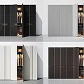 Modern Wardrobe Designs in Various Colors Featuring Open Door Hanging Clothes and Interior Lighting