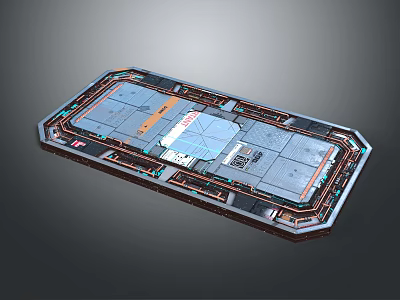 Futuristic Technical Platform Design With Circuit Patterns And Modular Metallic Layout 3d model