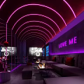 Modern KTV with Purple Pink Neon Lights Arched Ceiling Sofa Seating and LOVE ME Signage