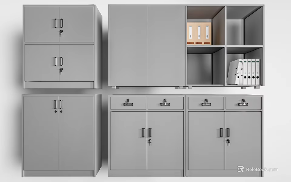 Versatile Office Storage Cabinets With Doors Drawers And Open Shelves For File Organization 3d model 