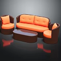 Outdoor Wicker Furniture Set With Orange Cushions Brown Frame And Coffee Table