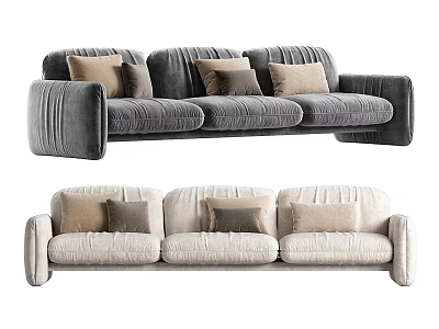 Modern Dark Gray And Cream Sectional Sofa With Plush Cushions In Modern Style Velvet Fabric 3d model