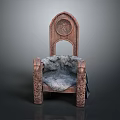 Vintage Carved Wooden Chair With Ornate Armrests Decorative Backrest And Fur Cushion