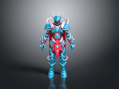 Fantasy Armored Character With Blue Red Armor And Horned 3d model