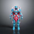 Fantasy Armored Character With Blue Red Armor And Horned
