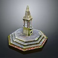 Rustic Stone Tower With Spire On Hexagonal Steps Surrounding Greenery Scenery