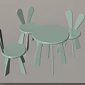 Light Green Round Kids Table With Cute Rabbit Ear Chairs For Children