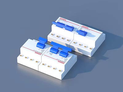 CHINT White Circuit Breakers With Blue Switches For Home Electrical Safety Devices 3d model