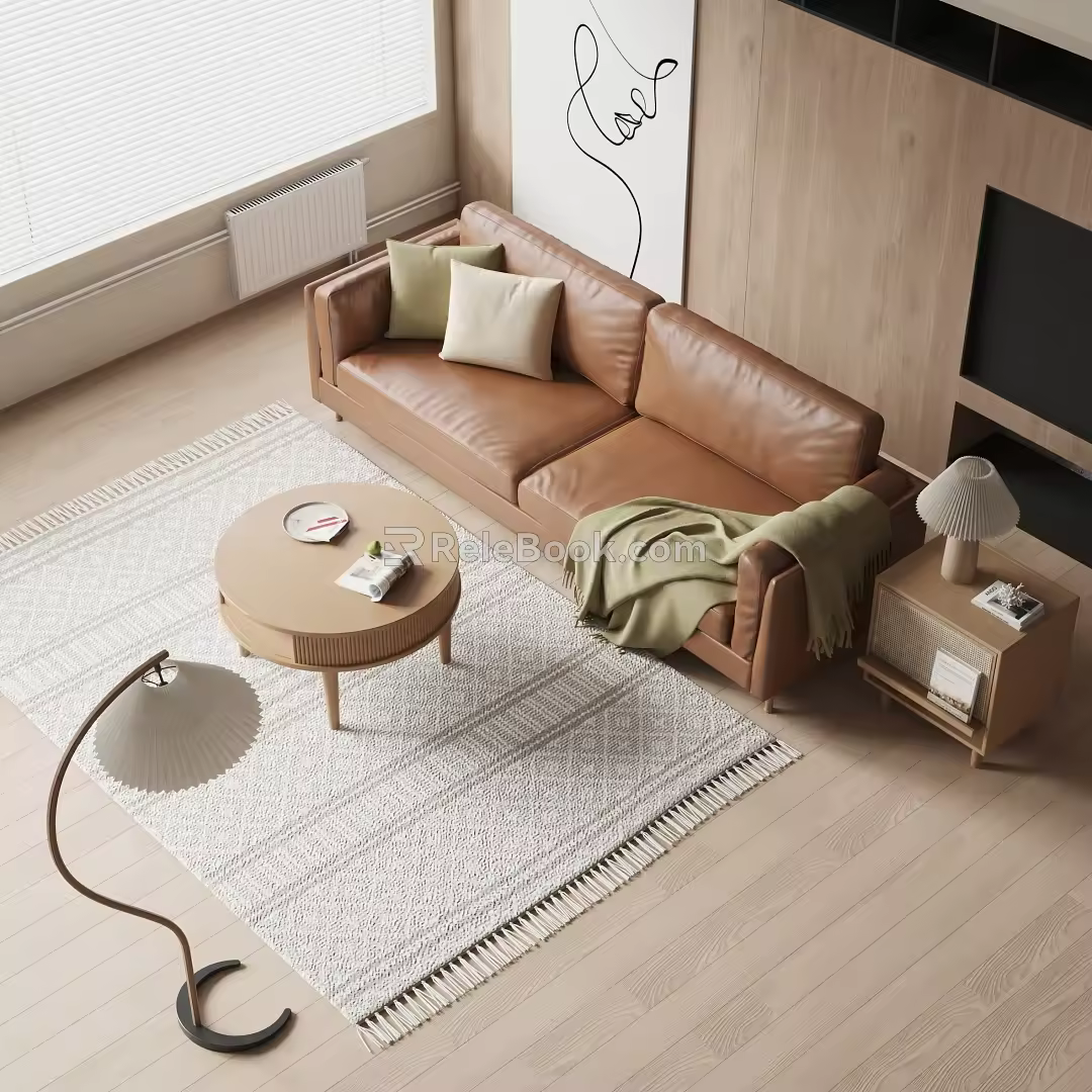 Modern double sofa coffee table combination 3d model
