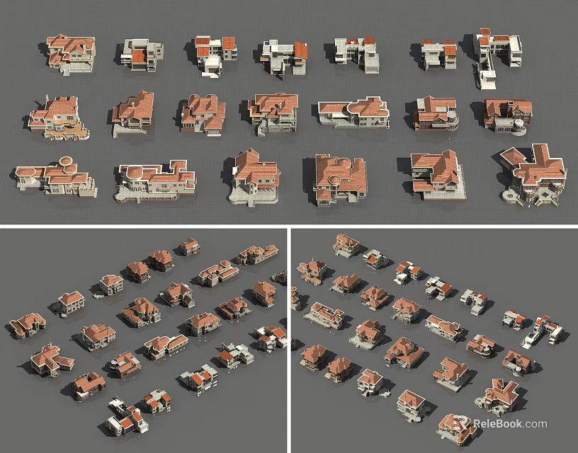 Various Detached Villa Architectural Models With Different Exterior And Roof Styles 3d model 