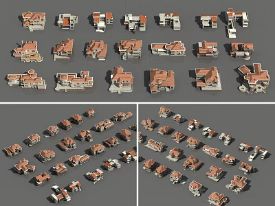 Various Detached Villa Architectural Models With Different Exterior And Roof Styles 3d model