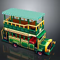 Green And Yellow Double Decker Bus Model With Striped Canopy And Upper Deck Seating