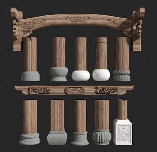 Chinese wooden column wooden beam 3d model