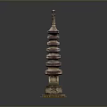 Ancient Multi Tiered Pagoda Landscape Featuring Reddish Brown Structure and Reflection 3d model