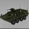 Detailed Green Armored Military Vehicle with Six Wheels Mounted Machine Gun and Antennas