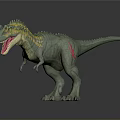 Green Dinosaur Model With Yellow Stripes Spikes On Back Open Mouth And Red Markings