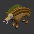 Cartoon Style 3D Boar Model With Brown Body Green Mane And White Tusks