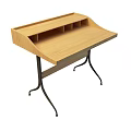 Wooden Side Table With Tilted Top And Storage Compartments Black Metal Legs Modern Design