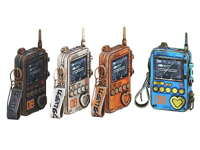 Vintage Style Decorative Walkie Talkies With Colorful Straps And Unique Designs 3d model