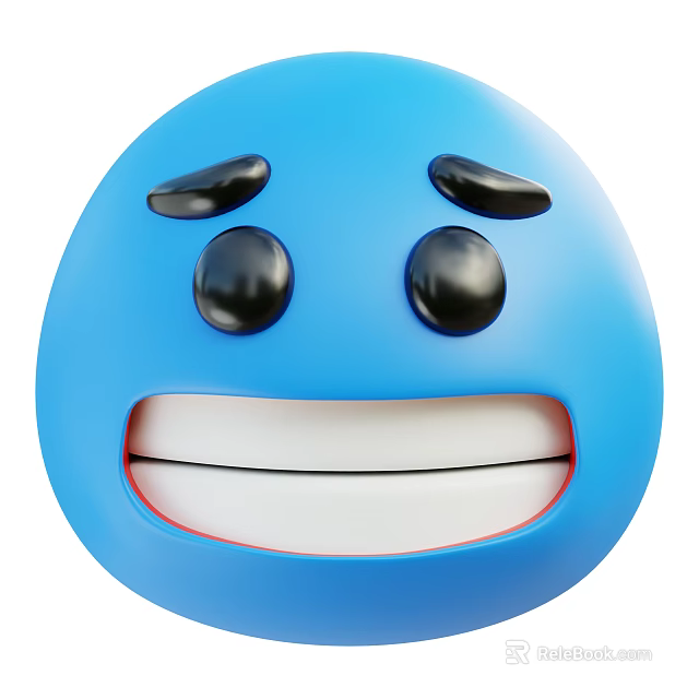 A man displaying a blue smiling face emoji with black eyes and white mouth 3d model 