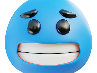 A man displaying a blue smiling face emoji with black eyes and white mouth 3d model