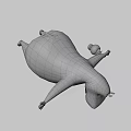 Cartoon Hippo Game Character with Closed Eyes Holding Small Brown Jar and Light Gray Texture