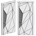 Black And White Swing Doors With Geometric Design And Golden Handles