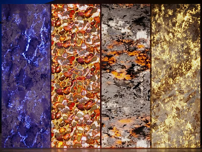 Varied Textured Decorative Panels Featuring Blue Sparkling Red Granular Gray Orange and Gold Patterns 3d model