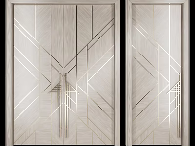 Modern Double Doors Interior Design With Gold Geometric Lines And Wooden Panels 3d model