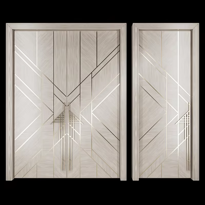 Modern Double Doors Interior Design With Gold Geometric Lines And Wooden Panels 3d model Modern Double Doors Interior Design With Gold Geometric Lines And Wooden Panels 3d model