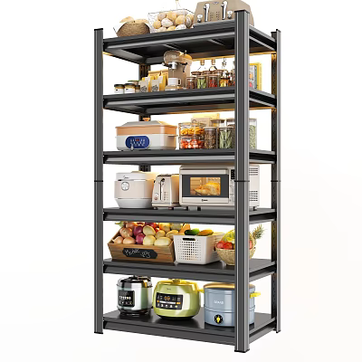 Multi Tier Kitchen Shelf With Kitchenware Small Appliances And Food Containers 3d model