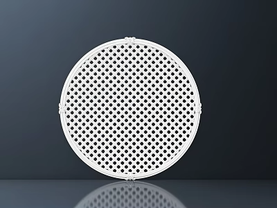 White Circular Lattice Window with Dense Small Holes Decorative Edge Details Dark Background and Reflection 3d model
