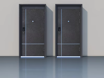 Modern Dark Swing Doors With Metal Frames And Handles In Minimalist Space 3d model