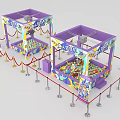 Purple Amusement Claw Machines With Red Ropes Stanchions And Colorful Decorations