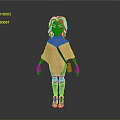 3D Cartoon Character With Brown Hair Blue Eyes Wearing Light Pink Cape And Brown Bag