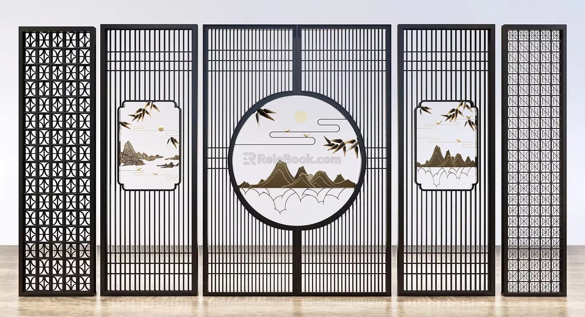 New Chinese style partition lattice screen partition 3d model